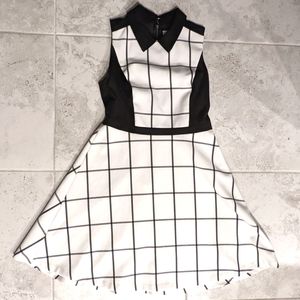 Ann Taylor Loft White and Black A-Line Dress with Peter Pan Collar